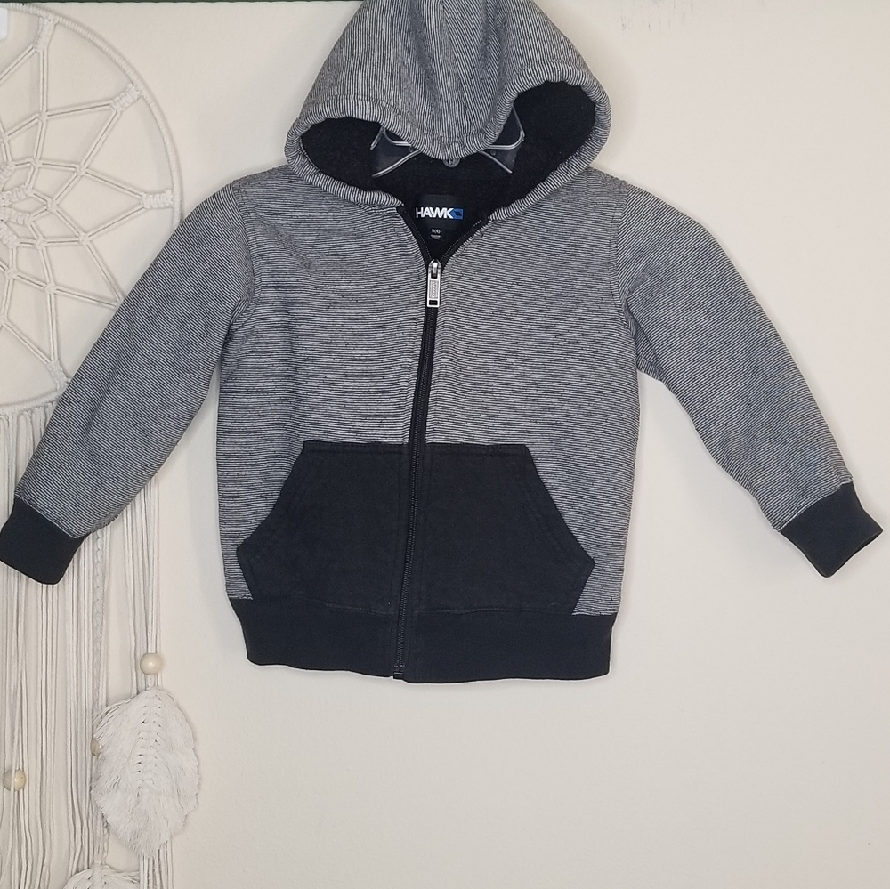 Hawk Boy's Sherpa Hoodie Full Front Zip Jacket Black Gray Sz S